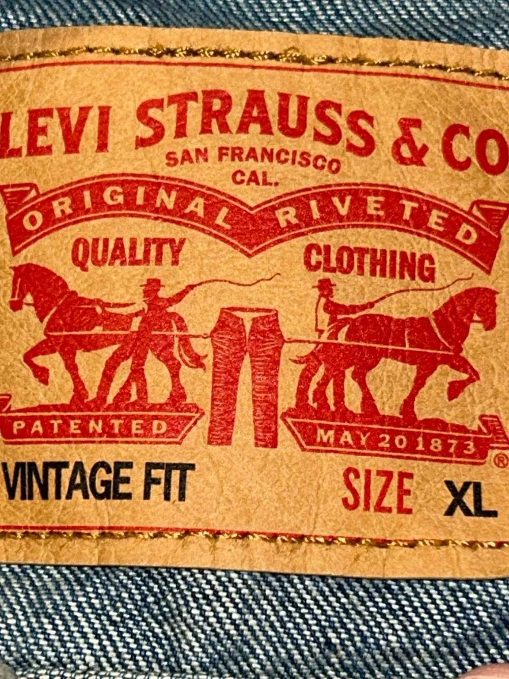 Levi's Blue Denim Jacket with Tan Leather Patch